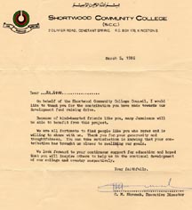 Shortwood Community College Thank U letter left. Click to read.